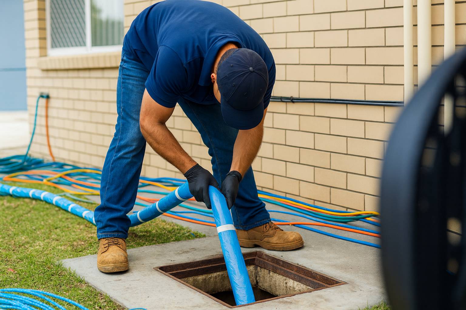 Trenchless sewer repair with pipe lining installation.
